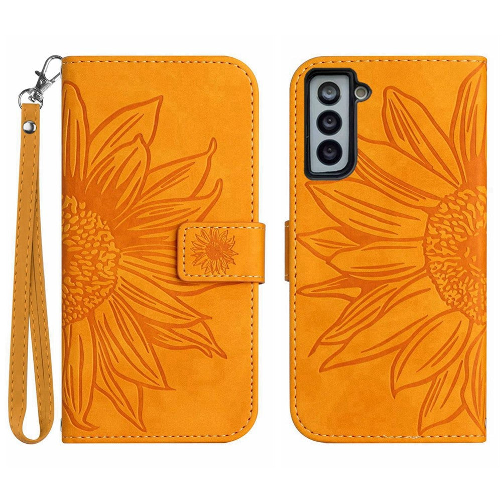 Galaxy S21 4G/5G Wallet-Hülle – Sonnenblume aufgedruckt, mit Ständer & Riemen
