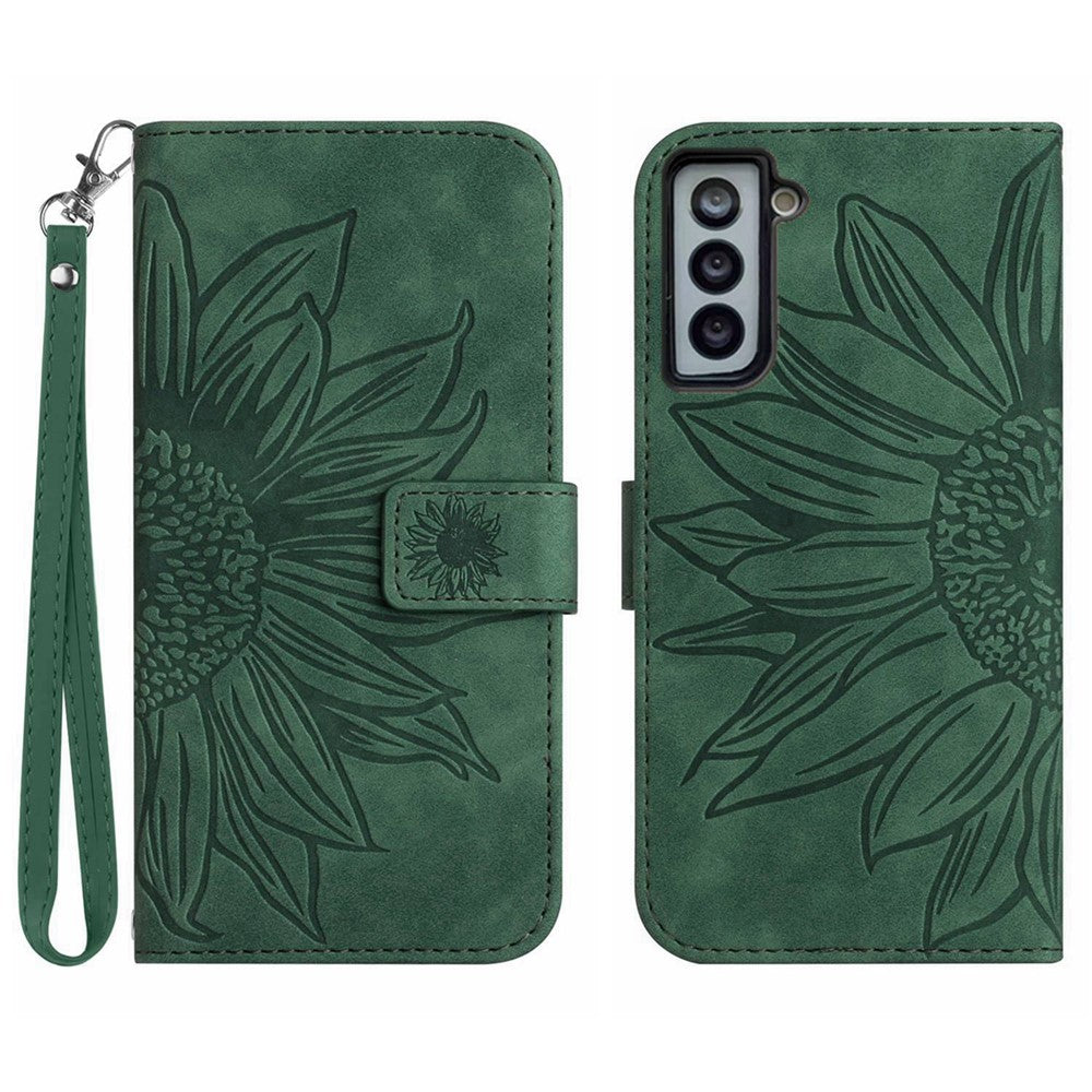 Galaxy S21 4G/5G Wallet-Hülle – Sonnenblume aufgedruckt, mit Ständer & Riemen