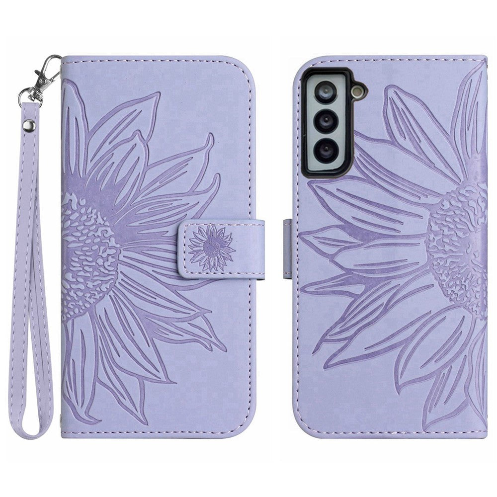 Galaxy S22 5G Wallet-Hülle – Sonnenblume aufgedruckt, mit Ständer & Riemen