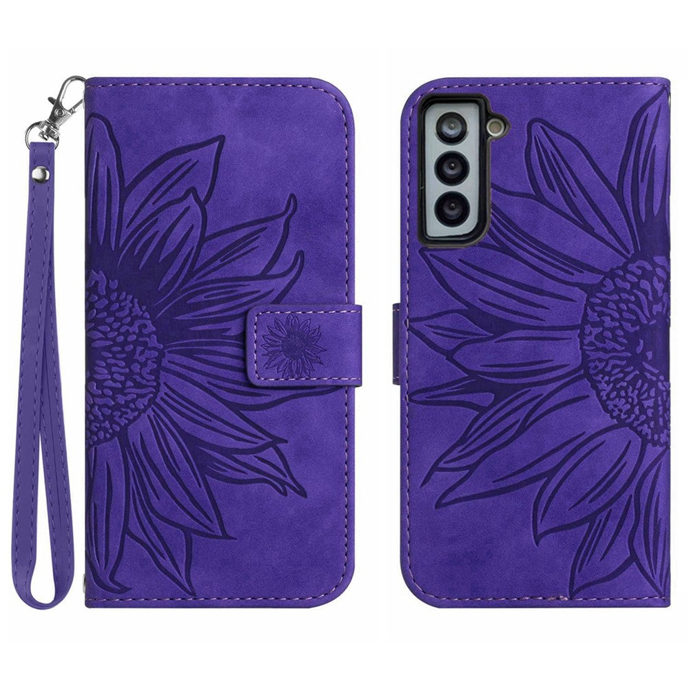 Galaxy S22 5G Wallet-Hülle – Sonnenblume aufgedruckt, mit Ständer & Riemen