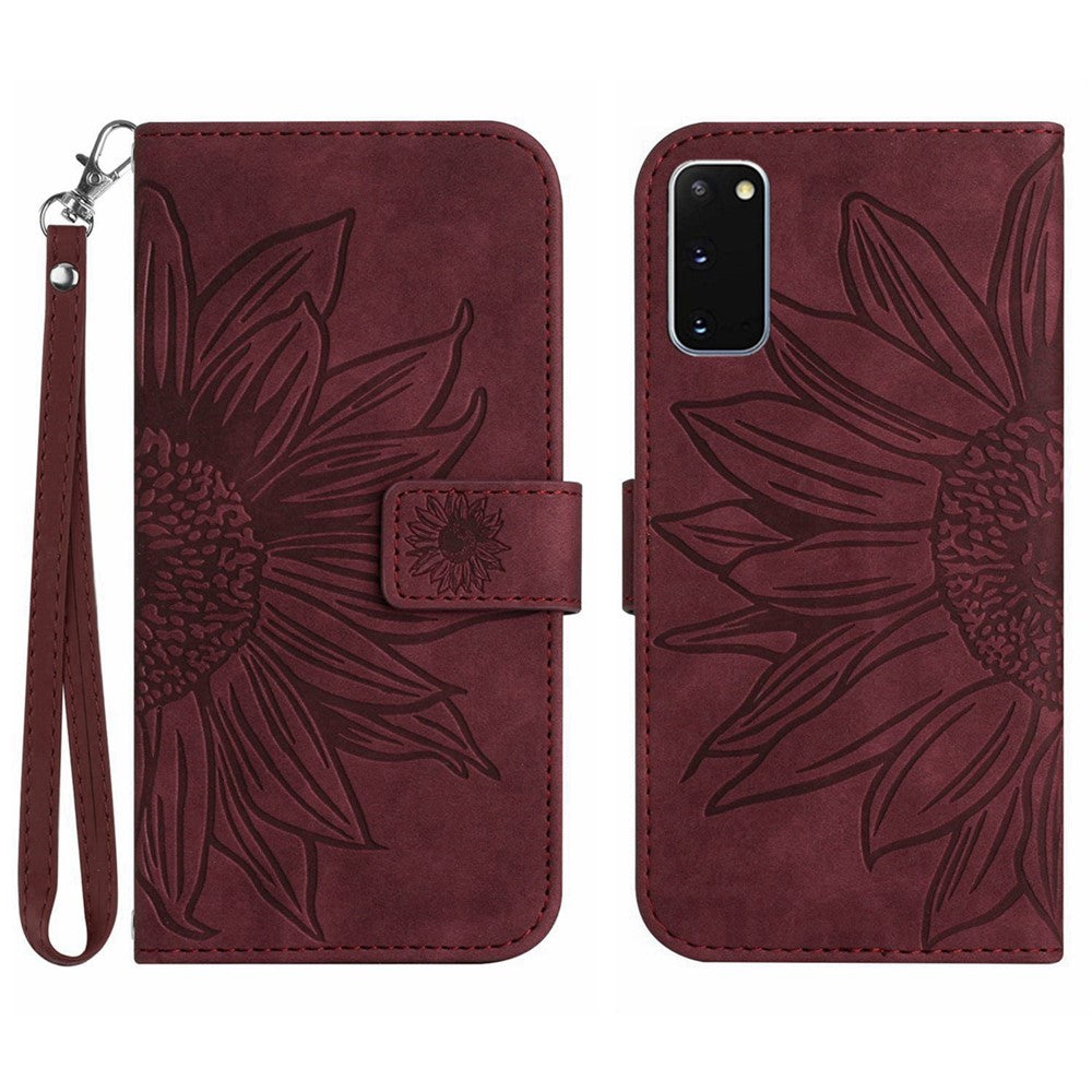 Galaxy S20 4G/5G Wallet-Hülle – Sonnenblume aufgedruckt, mit Ständer & Riemen