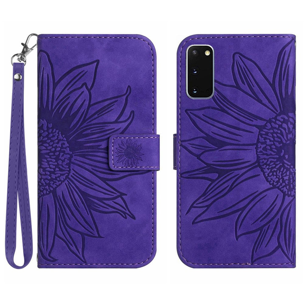 Galaxy S20 4G/5G Wallet-Hülle – Sonnenblume aufgedruckt, mit Ständer & Riemen