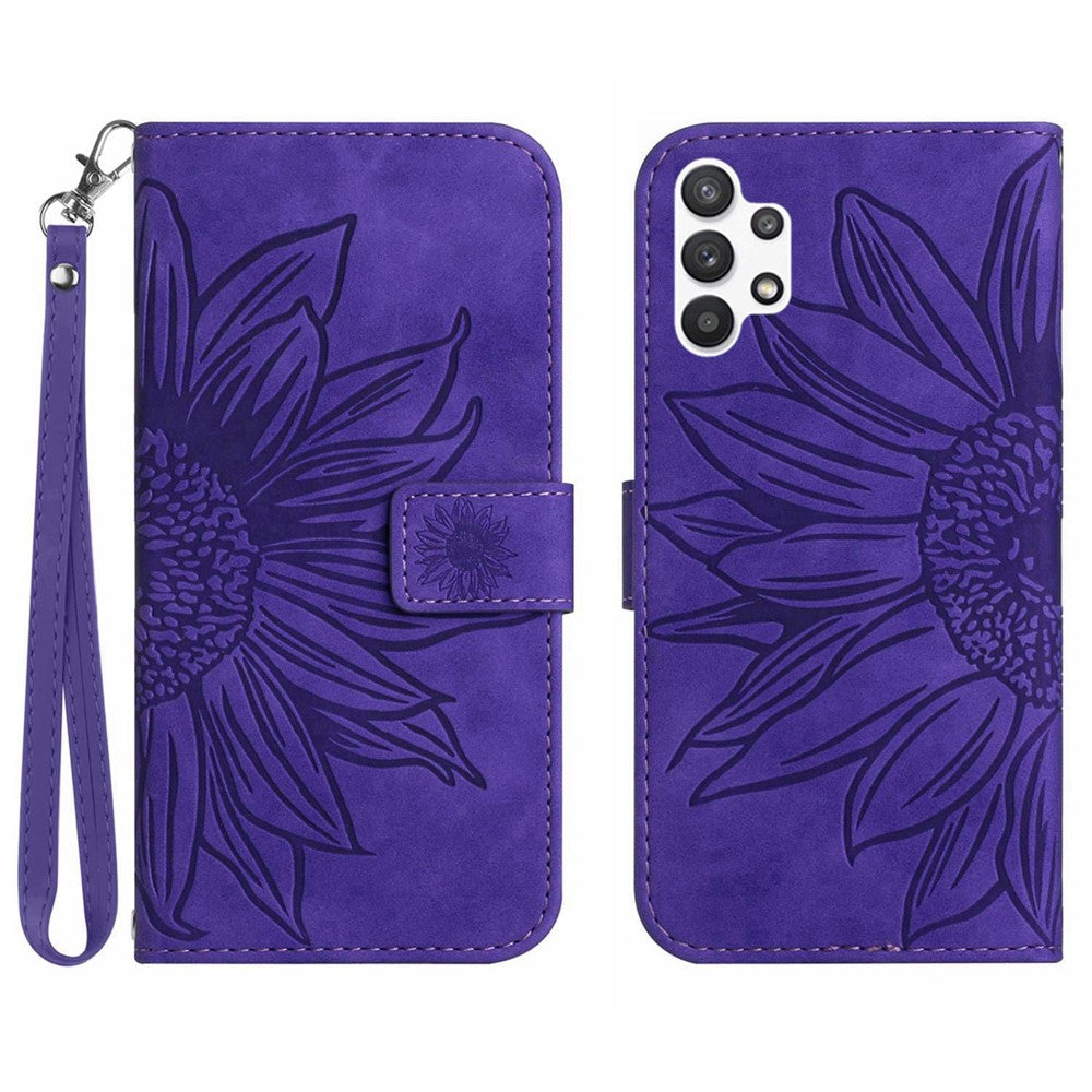 Galaxy A32 / M32 5G Wallet-Hülle – Sonnenblume aufgedruckt, mit Ständer & Riemen