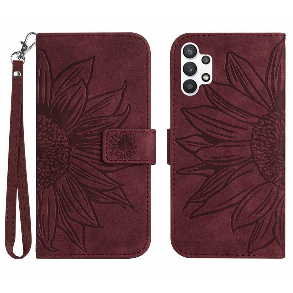 Galaxy A32 4G Wallet-Hülle – Sonnenblume aufgedruckt, mit Ständer & Riemen