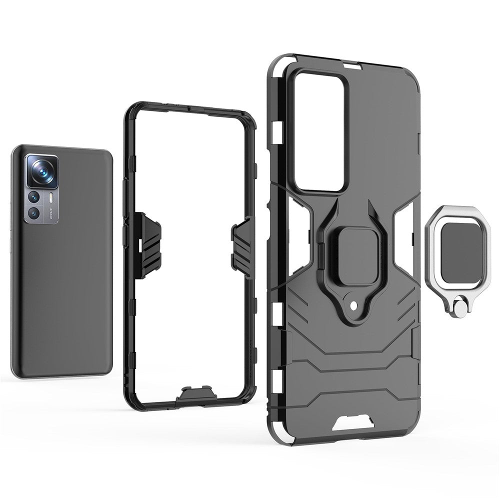 For Xiaomi 12T Pro 5G Ring Holder Kickstand Protective Phone Cover Hard PC Soft TPU Drop-proof Case