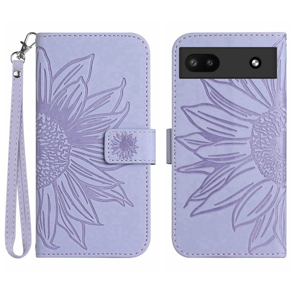 Pixel 6a Wallet-Hülle – Sonnenblume aufgedruckt, mit Ständer & Riemen