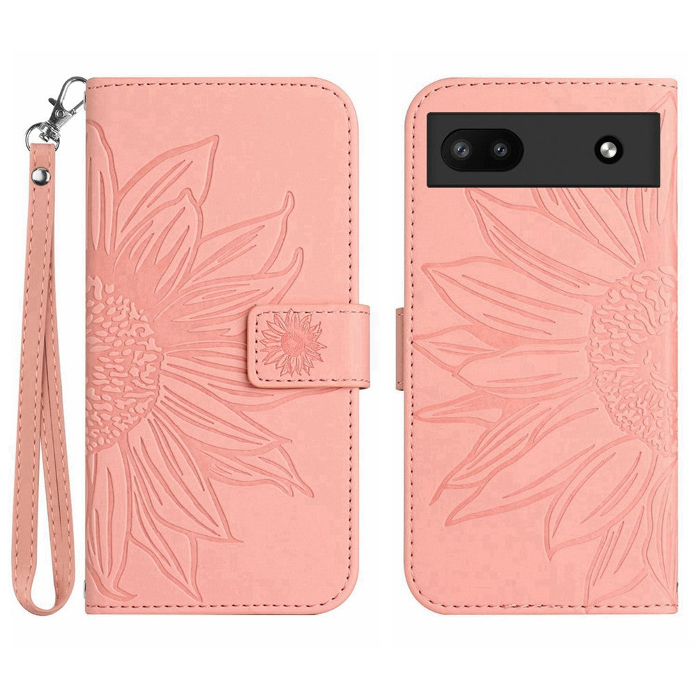 Pixel 6a Wallet-Hülle – Sonnenblume aufgedruckt, mit Ständer & Riemen