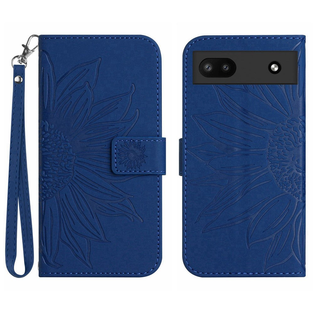 Pixel 6a Wallet-Hülle – Sonnenblume aufgedruckt, mit Ständer & Riemen