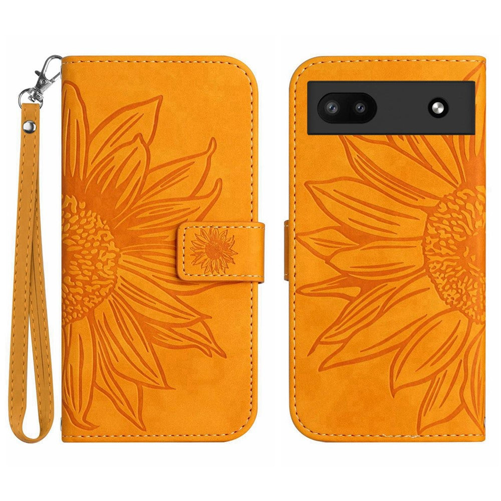 Pixel 6a Wallet-Hülle – Sonnenblume aufgedruckt, mit Ständer & Riemen