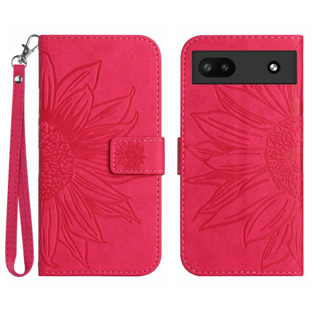 Pixel 6a Wallet-Hülle – Sonnenblume aufgedruckt, mit Ständer & Riemen