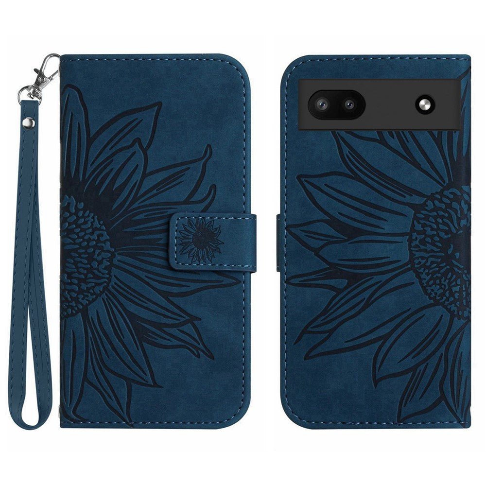 Pixel 6a Wallet-Hülle – Sonnenblume aufgedruckt, mit Ständer & Riemen