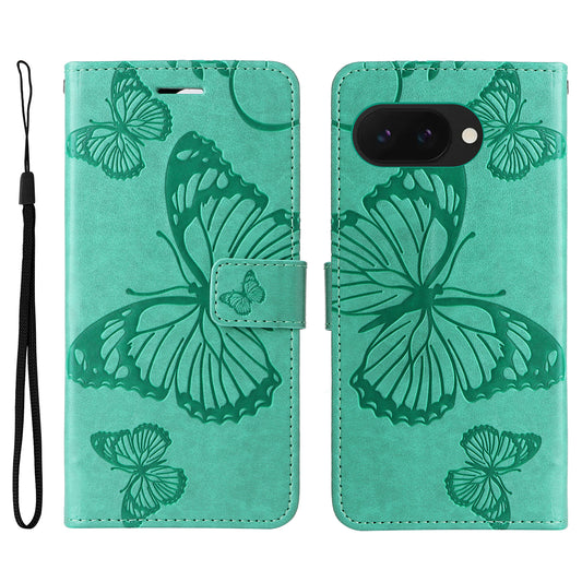 Pixel 9a Wallet-Hülle – Schmetterling Aufgedruckt & Mit Ständer und Riemen