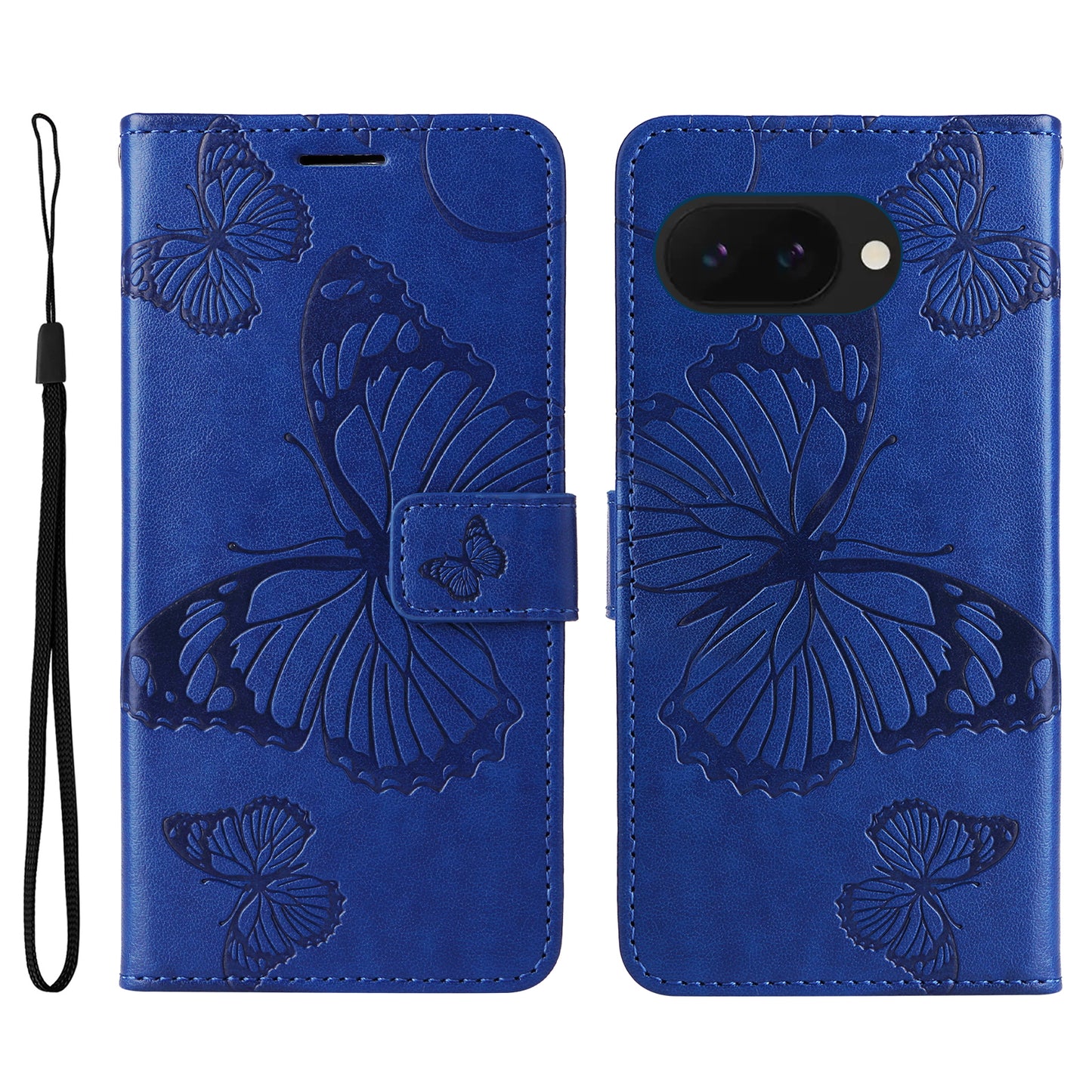 Pixel 9a Wallet-Hülle – Schmetterling Aufgedruckt & Mit Ständer und Riemen