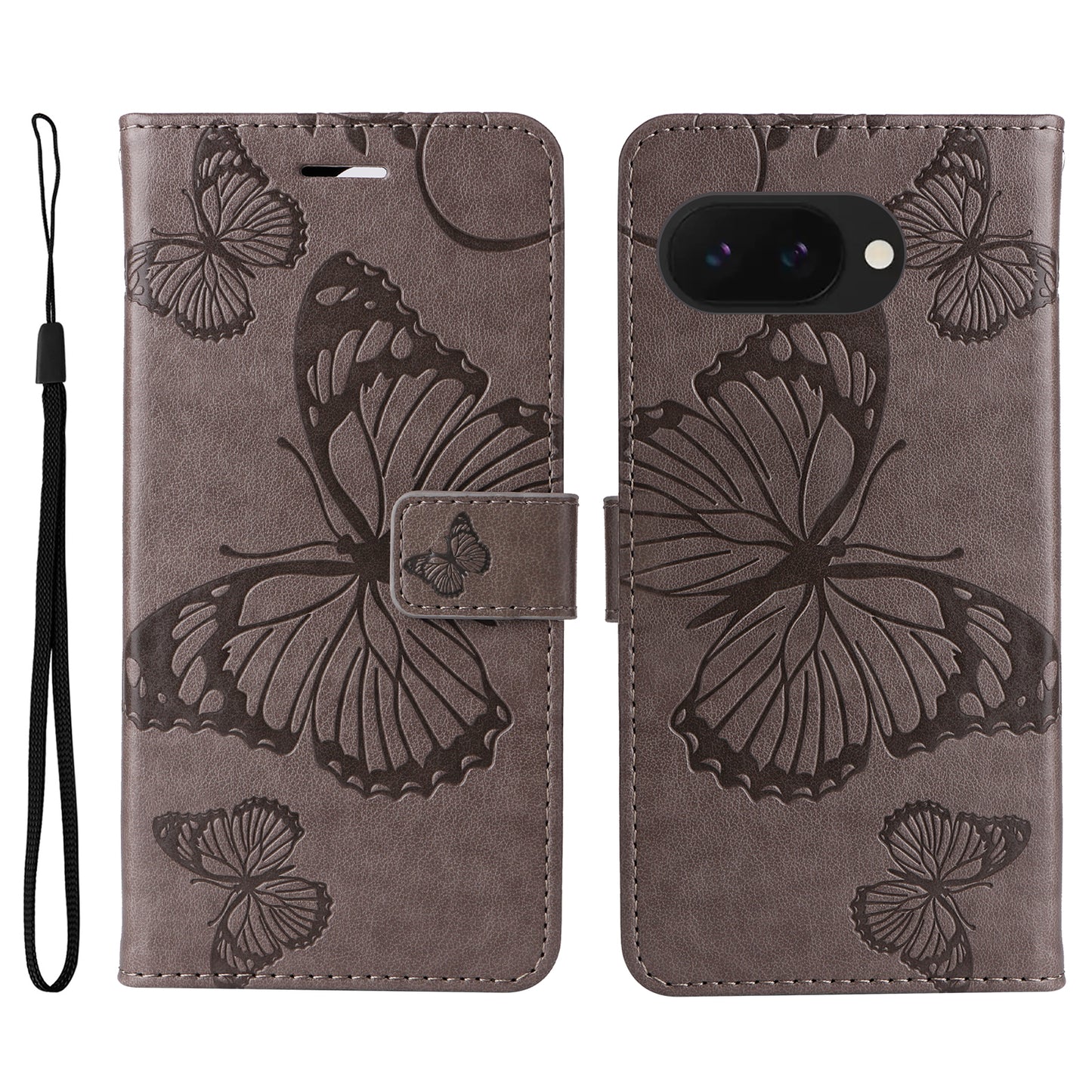 Pixel 9a Wallet-Hülle – Schmetterling Aufgedruckt & Mit Ständer und Riemen