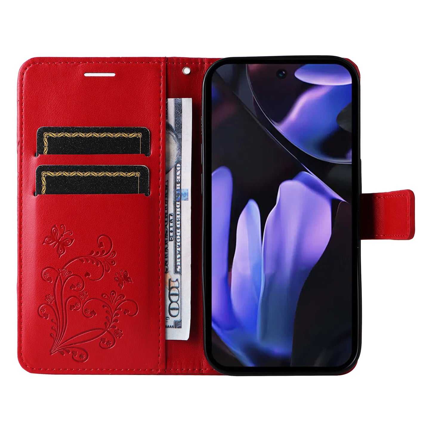 Pixel 9a Wallet-Hülle – Schmetterling Aufgedruckt & Mit Ständer und Riemen