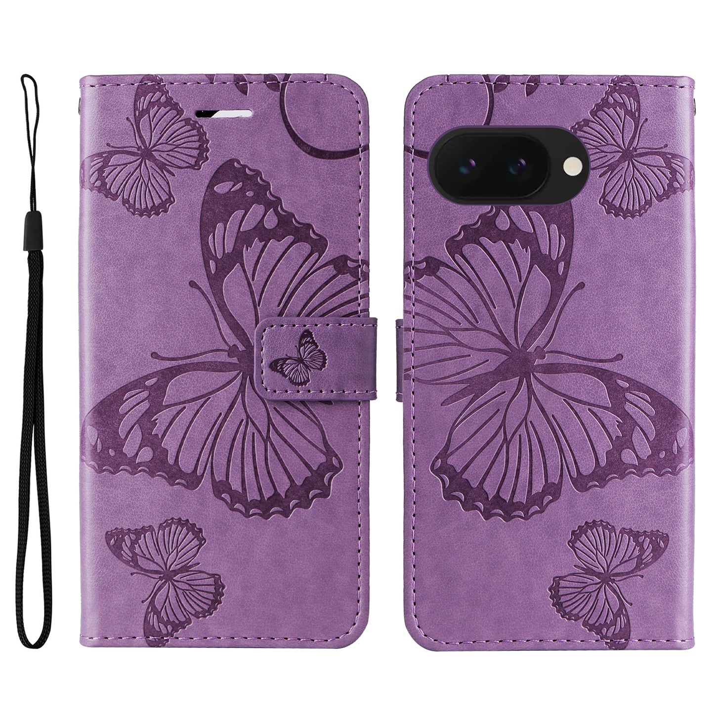 Pixel 9a Wallet-Hülle – Schmetterling Aufgedruckt & Mit Ständer und Riemen