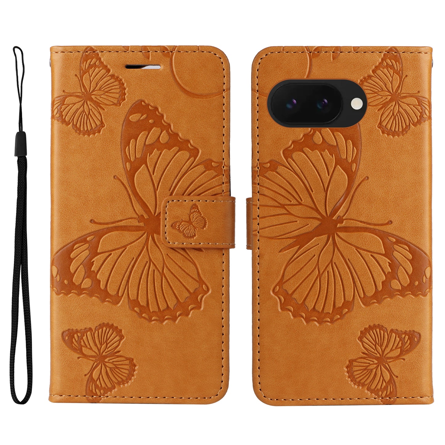 Pixel 9a Wallet-Hülle – Schmetterling Aufgedruckt & Mit Ständer und Riemen
