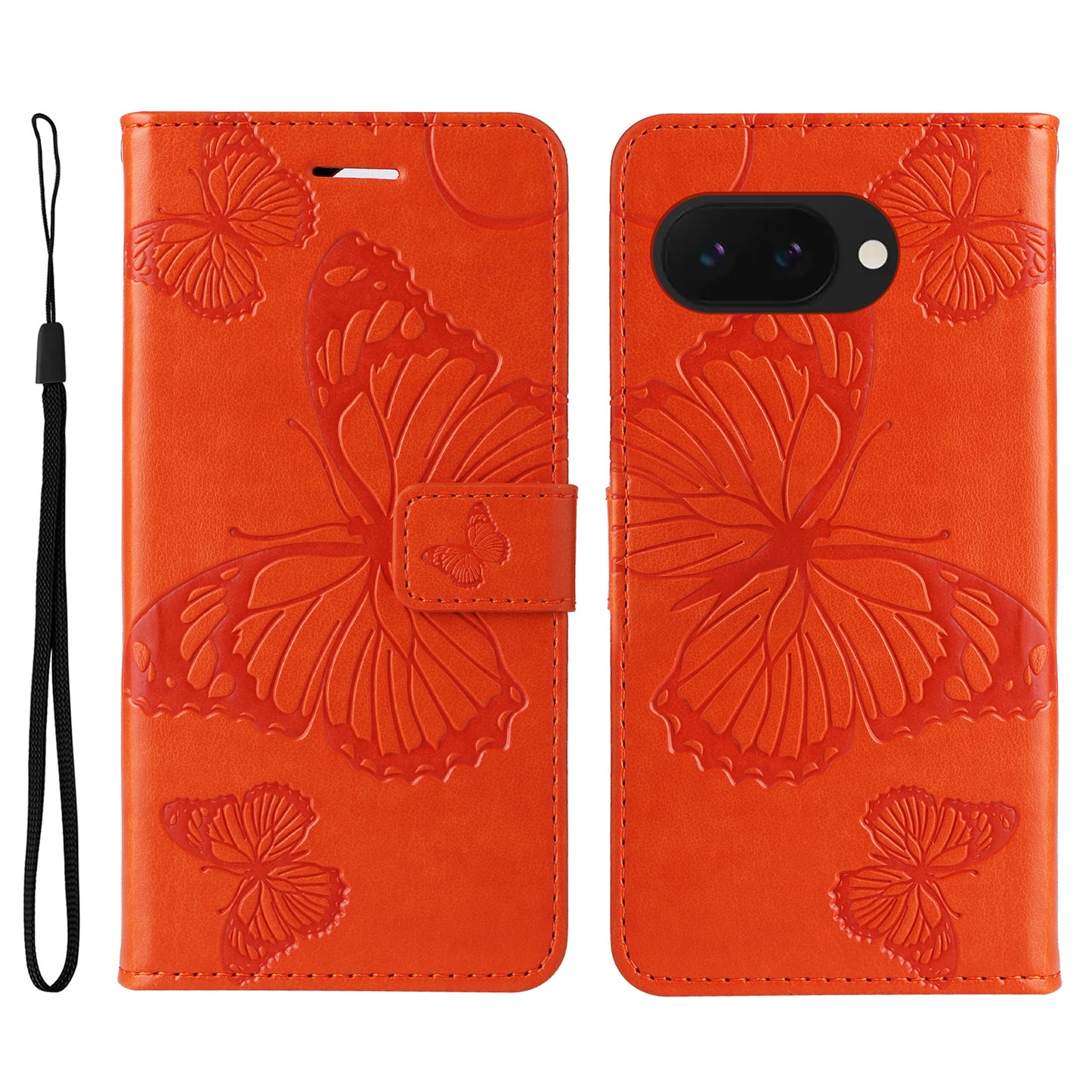 Pixel 9a Wallet-Hülle – Schmetterling Aufgedruckt & Mit Ständer und Riemen