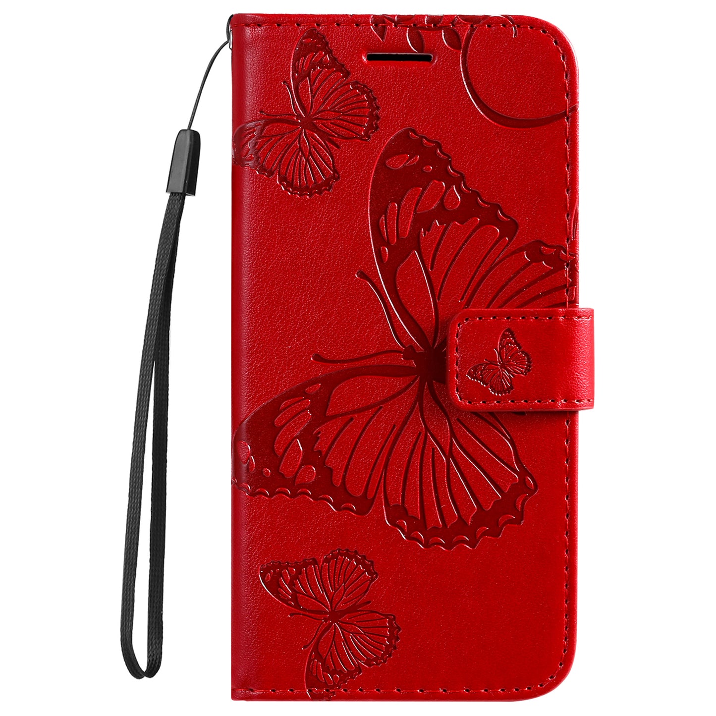 iPhone 15 Pro Max Wallet-Hülle – Schmetterling Aufgedruckt & Mit Ständer und Riemen