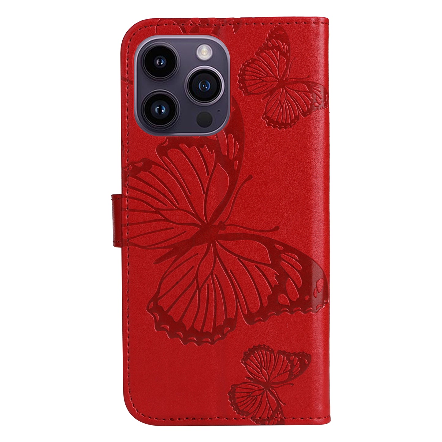 iPhone 15 Pro Max Wallet-Hülle – Schmetterling Aufgedruckt & Mit Ständer und Riemen