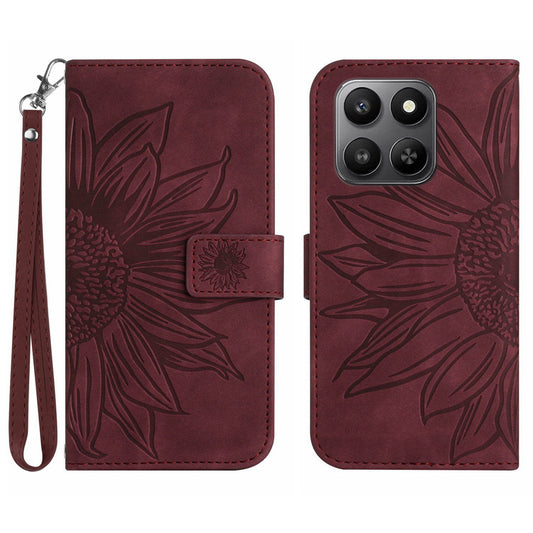 For Honor 400 Smart 5G / 4G / X7d 4G Case Sunflower Imprint Leather Wallet Phone Cover with Wrist Strap