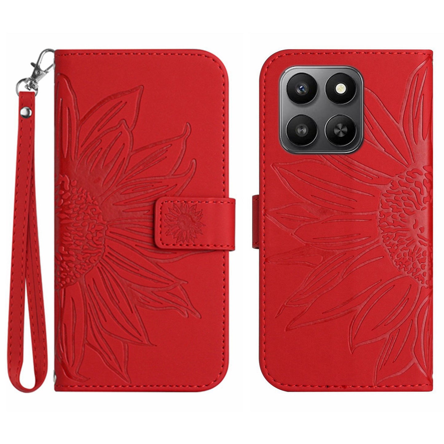 For Honor 400 Smart 5G / 4G / X7d 4G Case Sunflower Imprint Leather Wallet Phone Cover with Wrist Strap