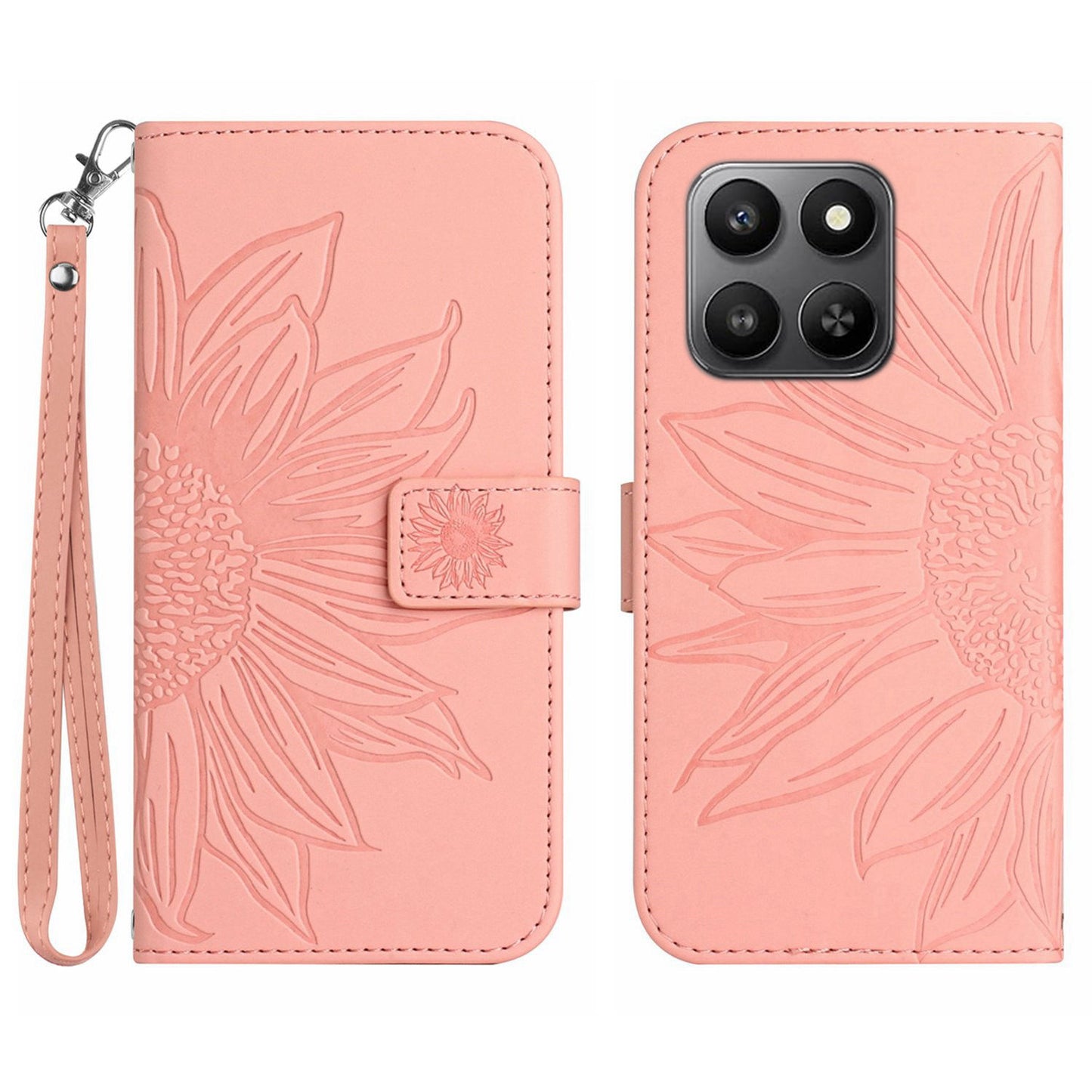 For Honor 400 Smart 5G / 4G / X7d 4G Case Sunflower Imprint Leather Wallet Phone Cover with Wrist Strap