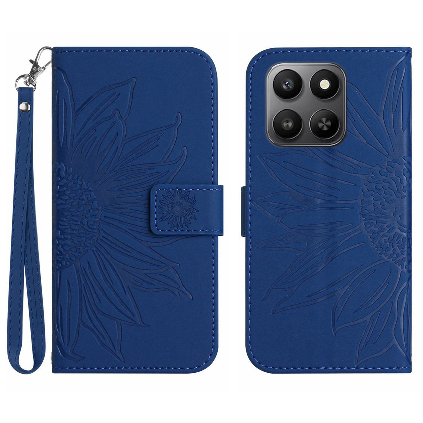 For Honor 400 Smart 5G / 4G / X7d 4G Case Sunflower Imprint Leather Wallet Phone Cover with Wrist Strap
