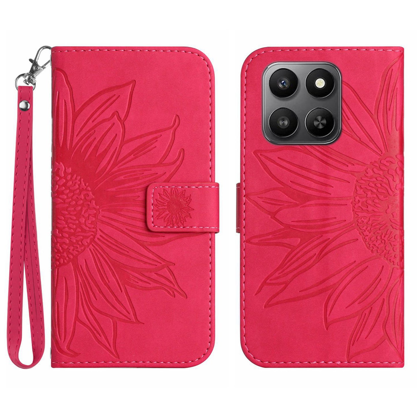 For Honor 400 Smart 5G / 4G / X7d 4G Case Sunflower Imprint Leather Wallet Phone Cover with Wrist Strap