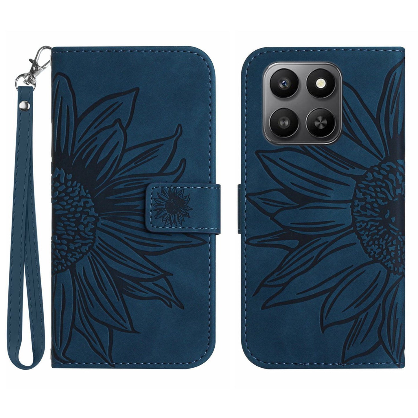 For Honor 400 Smart 5G / 4G / X7d 4G Case Sunflower Imprint Leather Wallet Phone Cover with Wrist Strap