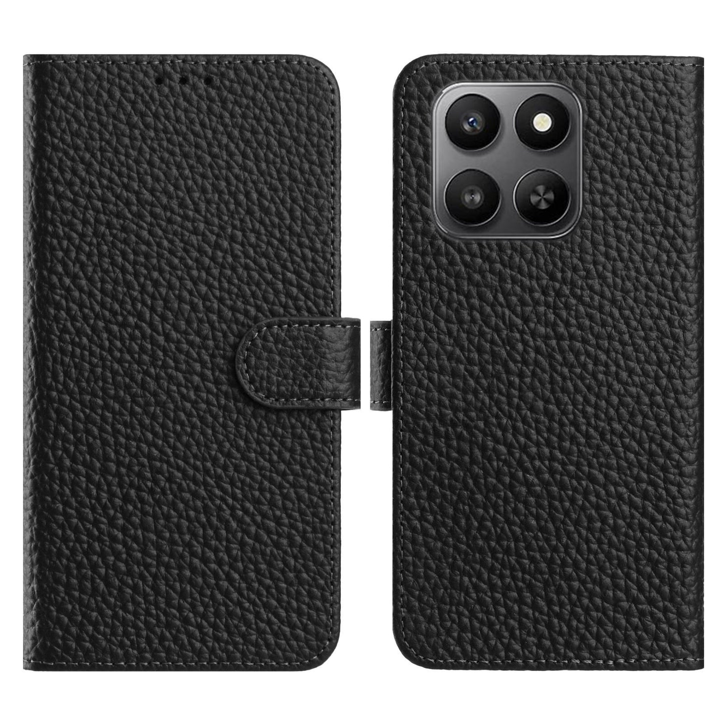 For Honor 400 Smart 5G / 4G / X7d 4G Case Wallet Stand Litchi Texture Genuine Cow Leather Flip Phone Cover