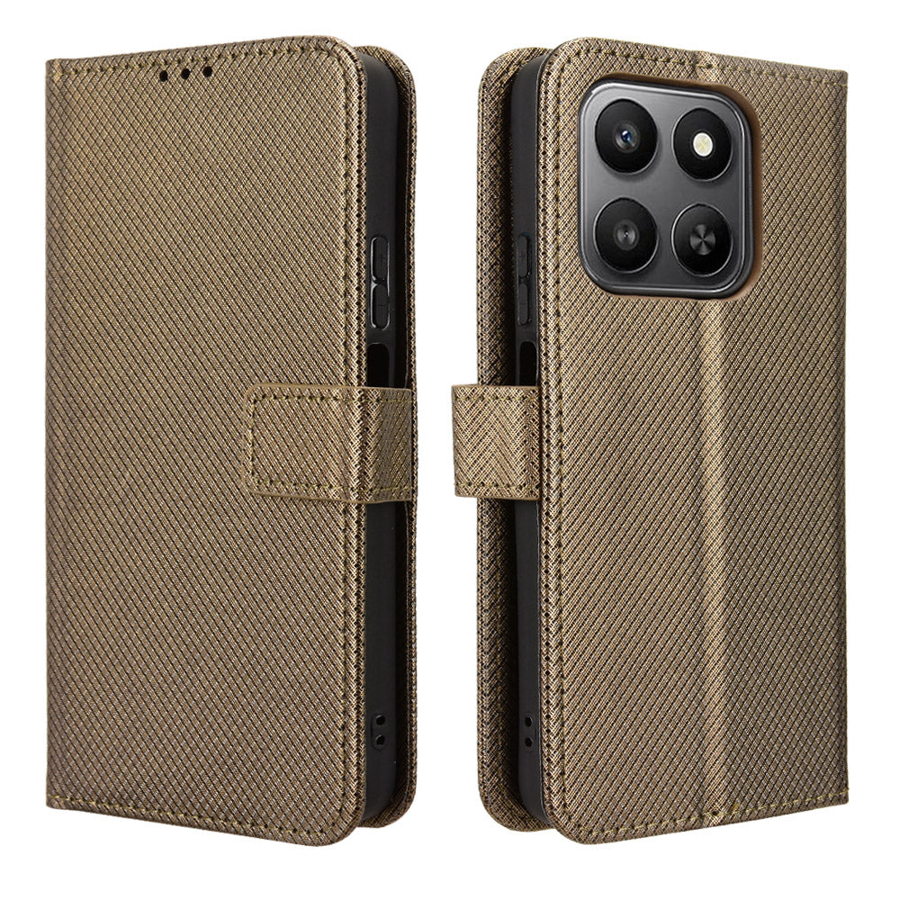 For Honor 400 Smart 5G / 4G / X7d 4G Leather Wallet Case with Strap Diamond Texture Phone Cover
