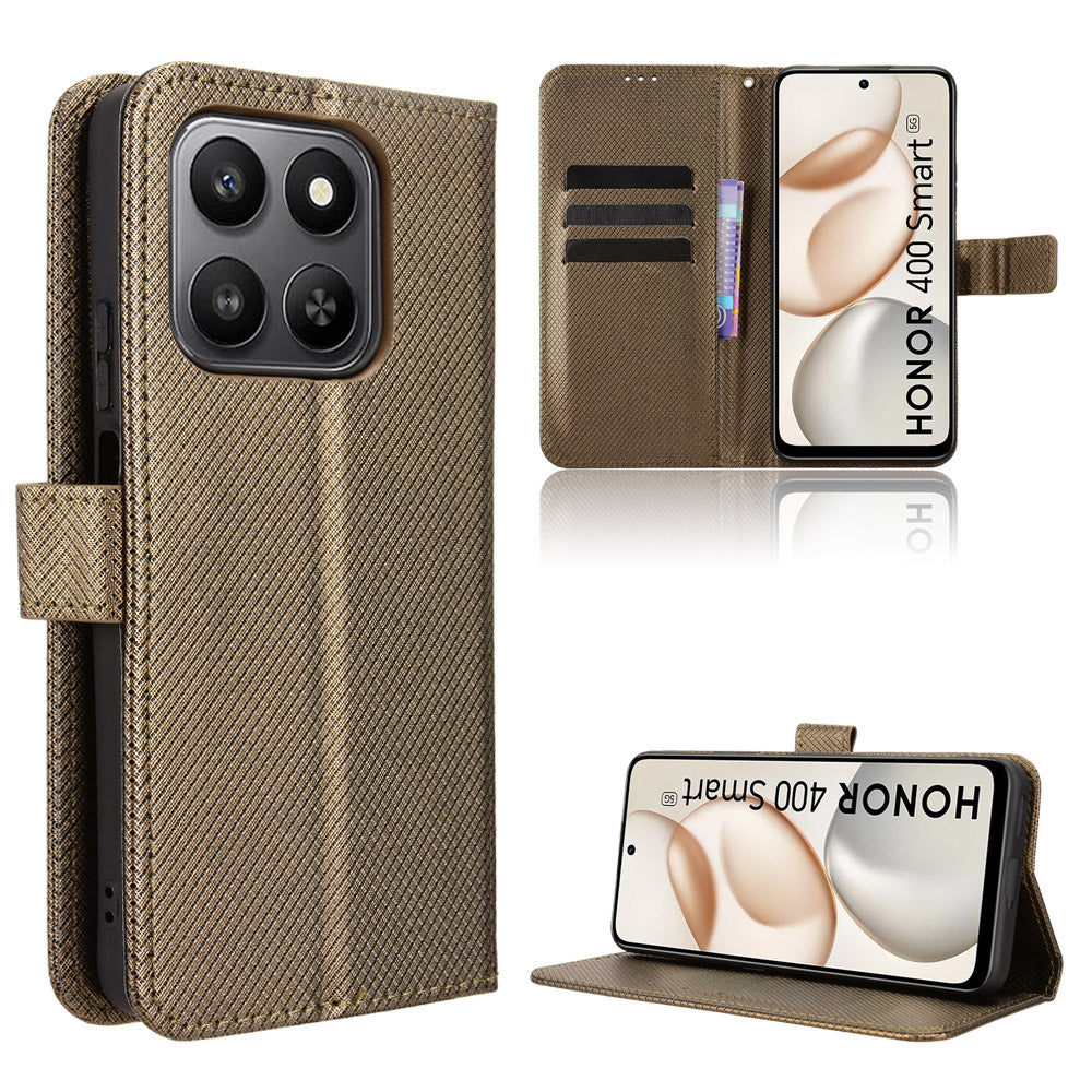 For Honor 400 Smart 5G / 4G / X7d 4G Leather Wallet Case with Strap Diamond Texture Phone Cover