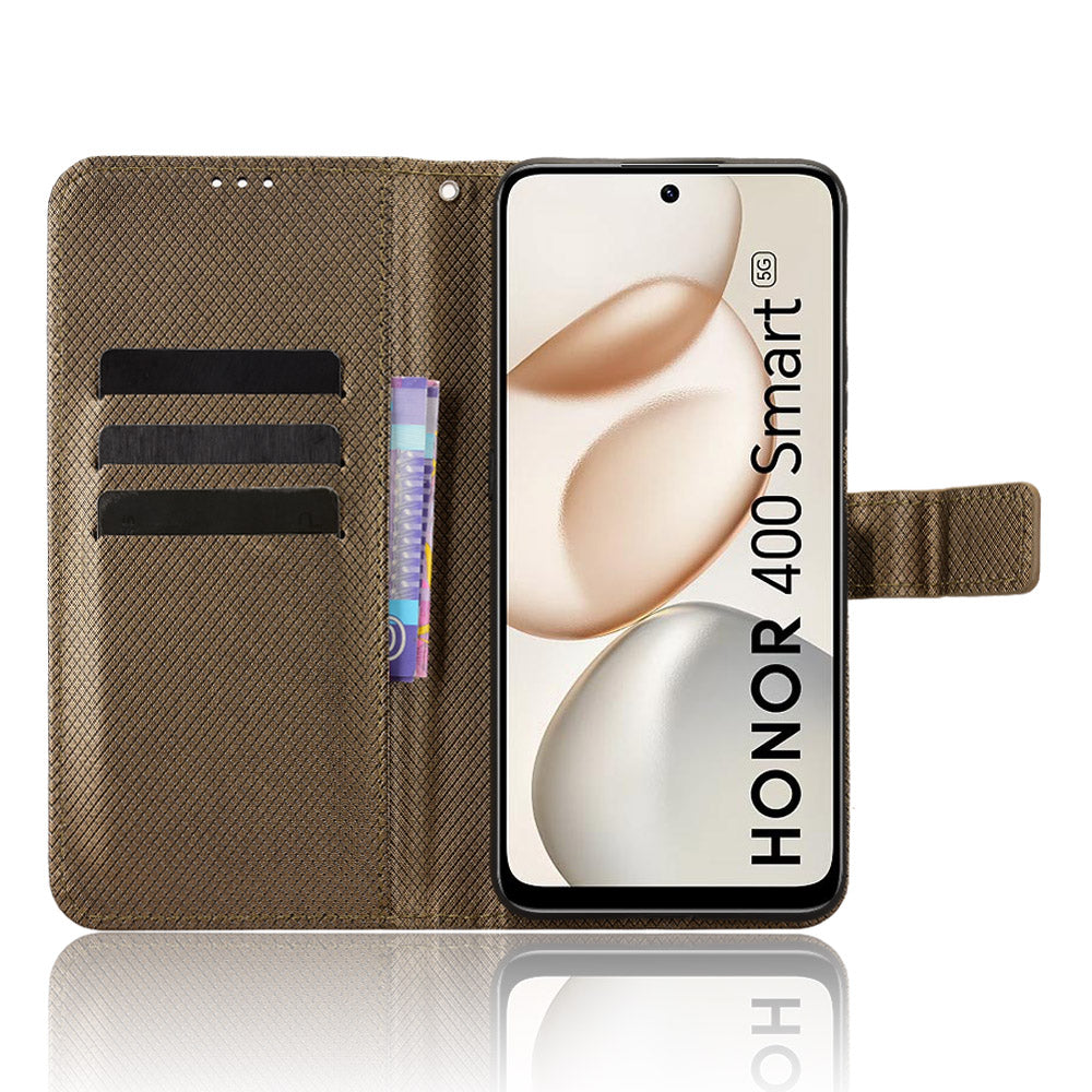For Honor 400 Smart 5G / 4G / X7d 4G Leather Wallet Case with Strap Diamond Texture Phone Cover