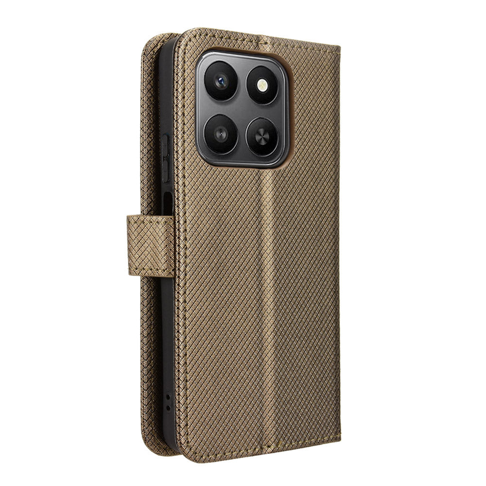 For Honor 400 Smart 5G / 4G / X7d 4G Leather Wallet Case with Strap Diamond Texture Phone Cover