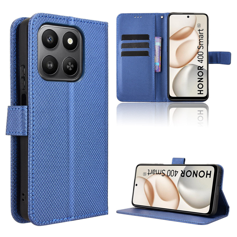 For Honor 400 Smart 5G / 4G / X7d 4G Leather Wallet Case with Strap Diamond Texture Phone Cover