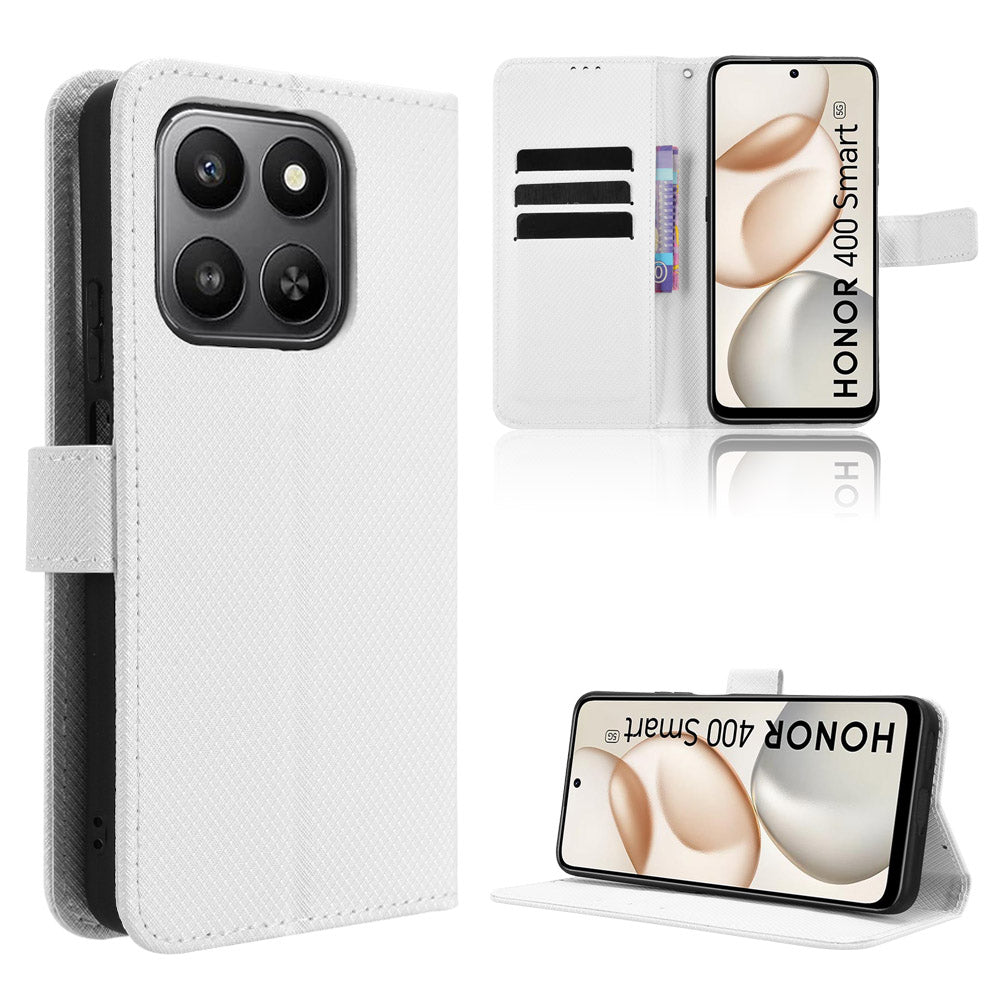 For Honor 400 Smart 5G / 4G / X7d 4G Leather Wallet Case with Strap Diamond Texture Phone Cover