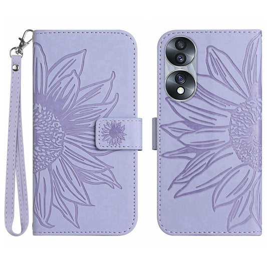 Honor 70 5G Wallet-Handyhülle – magnetisch, stoßfest, mit Riemen, mit Sonnenblumenmuster, mit angenehmer Haptik, aus PU-Leder