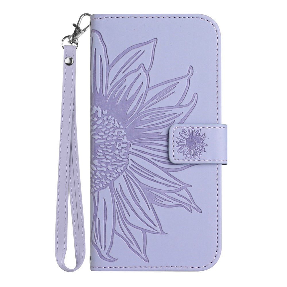 Skin-Touch Feeling Flip Phone Case for Honor 70 5G, Imprinted Sunflower Stand PU Leather Bump Proof Magnetic Wallet Cover with Strap