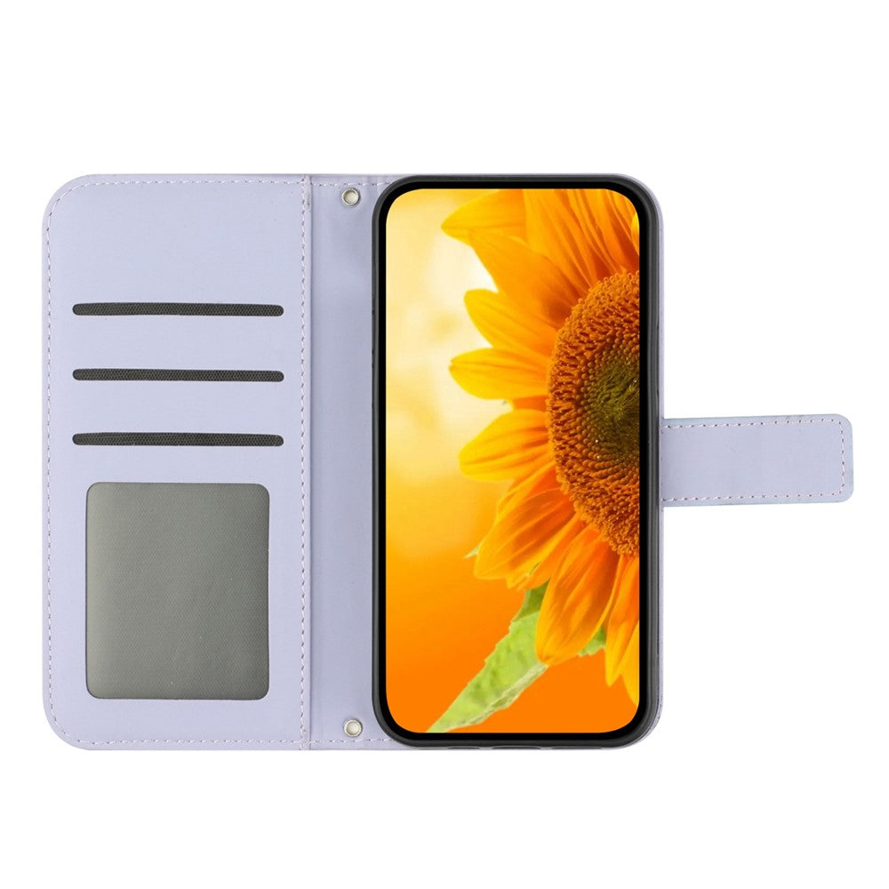 Skin-Touch Feeling Flip Phone Case for Honor 70 5G, Imprinted Sunflower Stand PU Leather Bump Proof Magnetic Wallet Cover with Strap