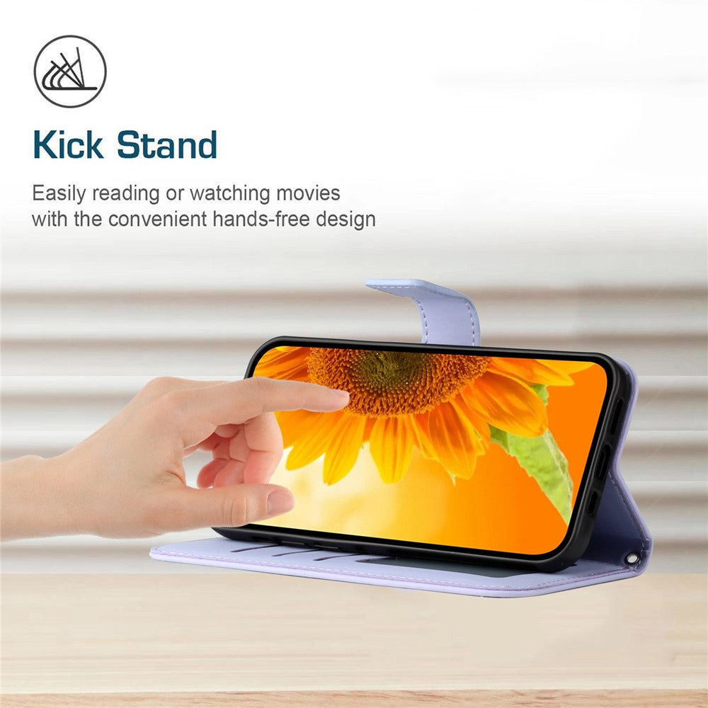 Skin-Touch Feeling Flip Phone Case for Honor 70 5G, Imprinted Sunflower Stand PU Leather Bump Proof Magnetic Wallet Cover with Strap