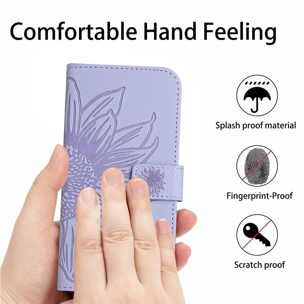 Skin-Touch Feeling Flip Phone Case for Honor 70 5G, Imprinted Sunflower Stand PU Leather Bump Proof Magnetic Wallet Cover with Strap