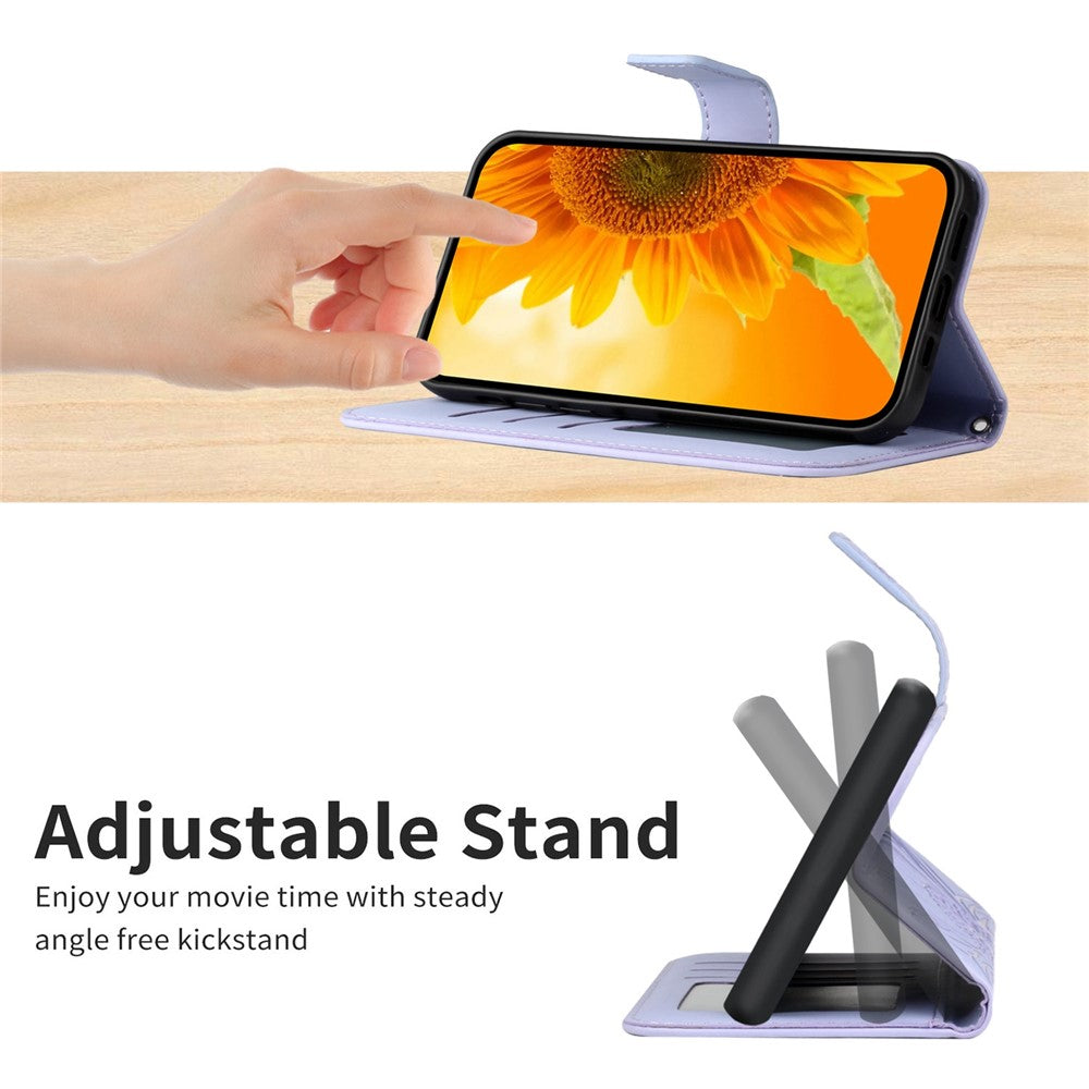 Skin-Touch Feeling Flip Phone Case for Honor 70 5G, Imprinted Sunflower Stand PU Leather Bump Proof Magnetic Wallet Cover with Strap