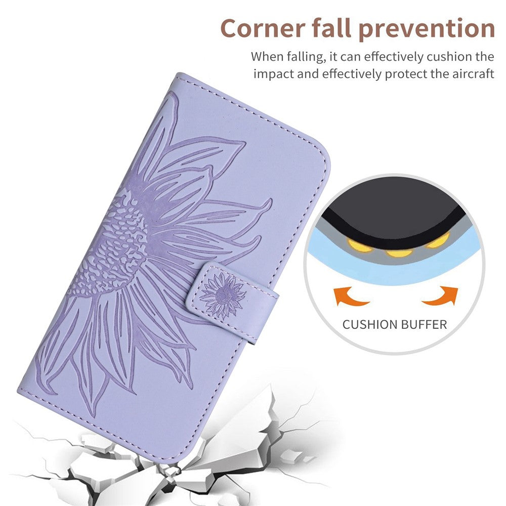 Skin-Touch Feeling Flip Phone Case for Honor 70 5G, Imprinted Sunflower Stand PU Leather Bump Proof Magnetic Wallet Cover with Strap