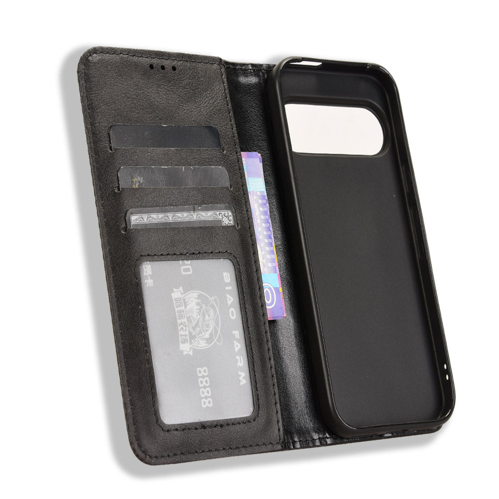 Pixel 10 / 10 Pro Lederhülle – Mit Brieftaschenfunktion, Ständer & Retro-Textur