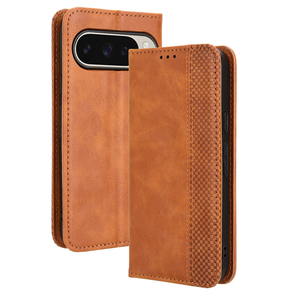 Pixel 10 / 10 Pro Lederhülle – Mit Brieftaschenfunktion, Ständer & Retro-Textur
