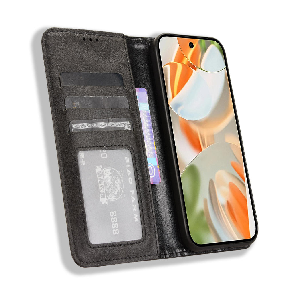 Pixel 10 Pro XL Lederhülle – Mit Brieftaschenfunktion, Ständer & Retro-Textur