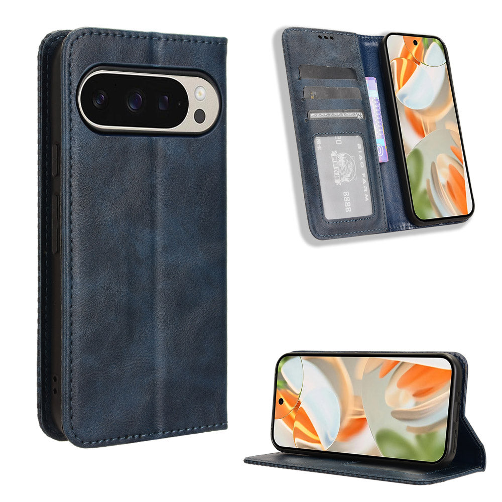 Pixel 10 Pro XL Lederhülle – Mit Brieftaschenfunktion, Ständer & Retro-Textur