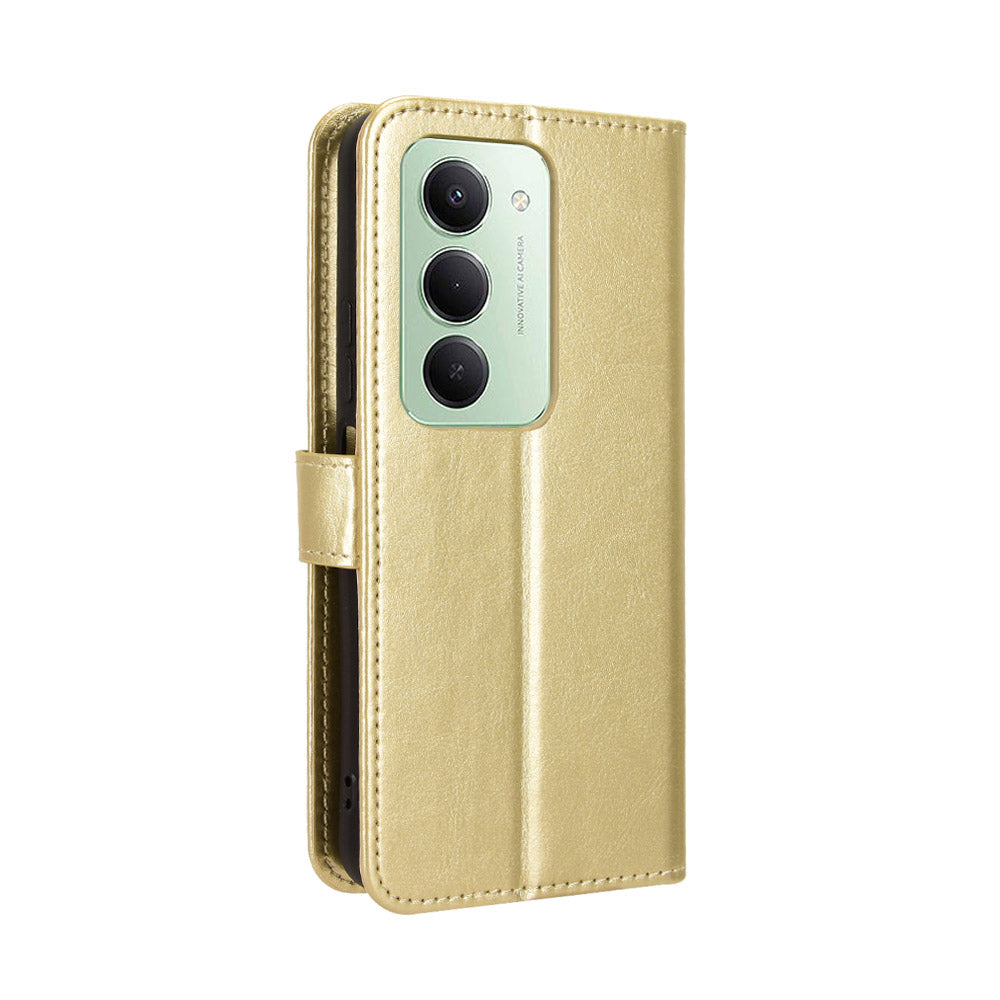 For Xiaomi Redmi 15 4G (EU) (171mm) PU Leather Case with Strap Crazy Horse Texture Phone Wallet Cover