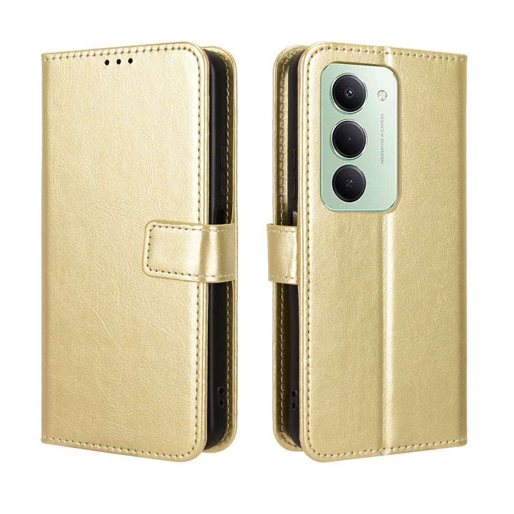 For Xiaomi Redmi 15 4G (EU) (171mm) PU Leather Case with Strap Crazy Horse Texture Phone Wallet Cover